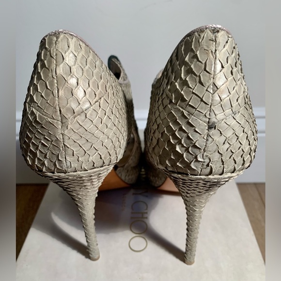 Pour La Victoire gray snakeskin embossed open toe stiletto - Picture 14 of 16